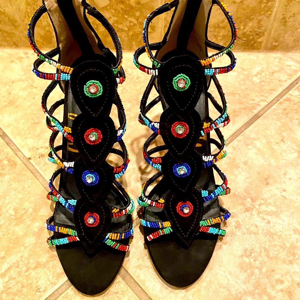 Sam Edelman Black Suede/Embellished Multi Color Heel